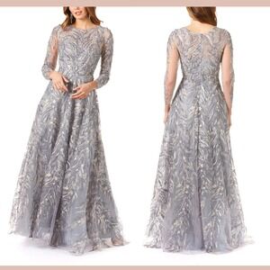 NWT $598 LARA NY [ 20 ]‎ 20353 High Neck Long Sleeve Ball Gown Steal Blue #J2034